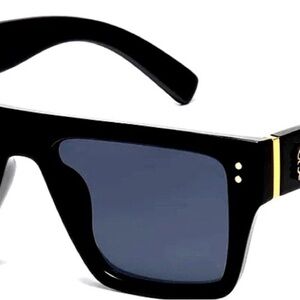 LOCS Gangster Style Square Flat Top Sunglasses Debt Collector Black Logo Temple